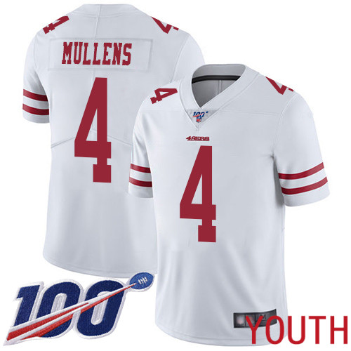 San Francisco 49ers Limited White Youth Nick Mullens Road NFL Jersey #4 100th Season Vapor Untouchable->youth nfl jersey->Youth Jersey